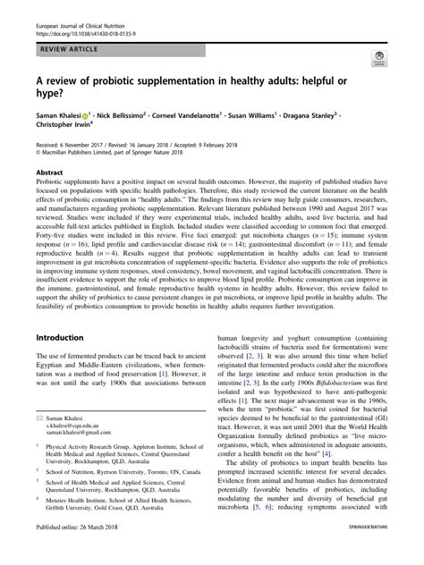 A review of probiotic supplementation in healthy adults: helpful or .